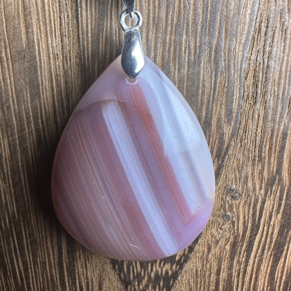 Pink Teardrop Agate Pendant Necklace with Black Cord - Picture 6 of 12